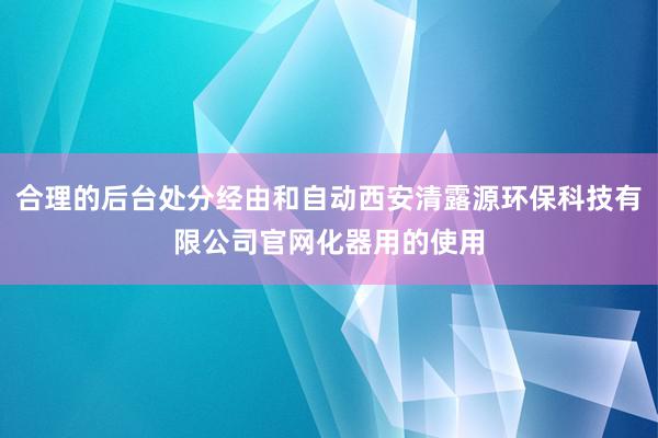 合理的后台处分经由和自动西安清露源环保科技有限公司官网化器用的使用
